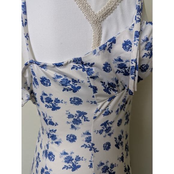 Parthea Blue Tie Strap Bodycon Mermaid Floral Maxi Dress Women Size M Bloomcore - Picture 12 of 13